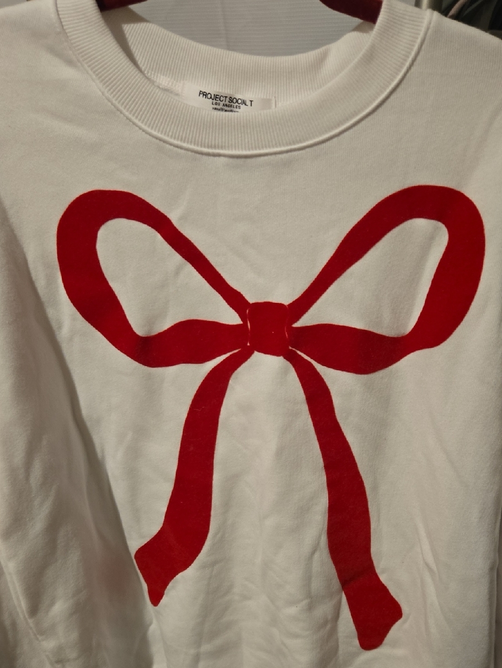 Project Social T White Crewneck with Red Bow Print